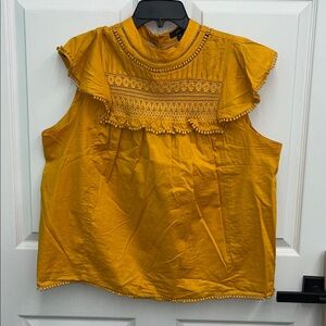 J. Crew Mustard Embroidered Ruffle Blouse